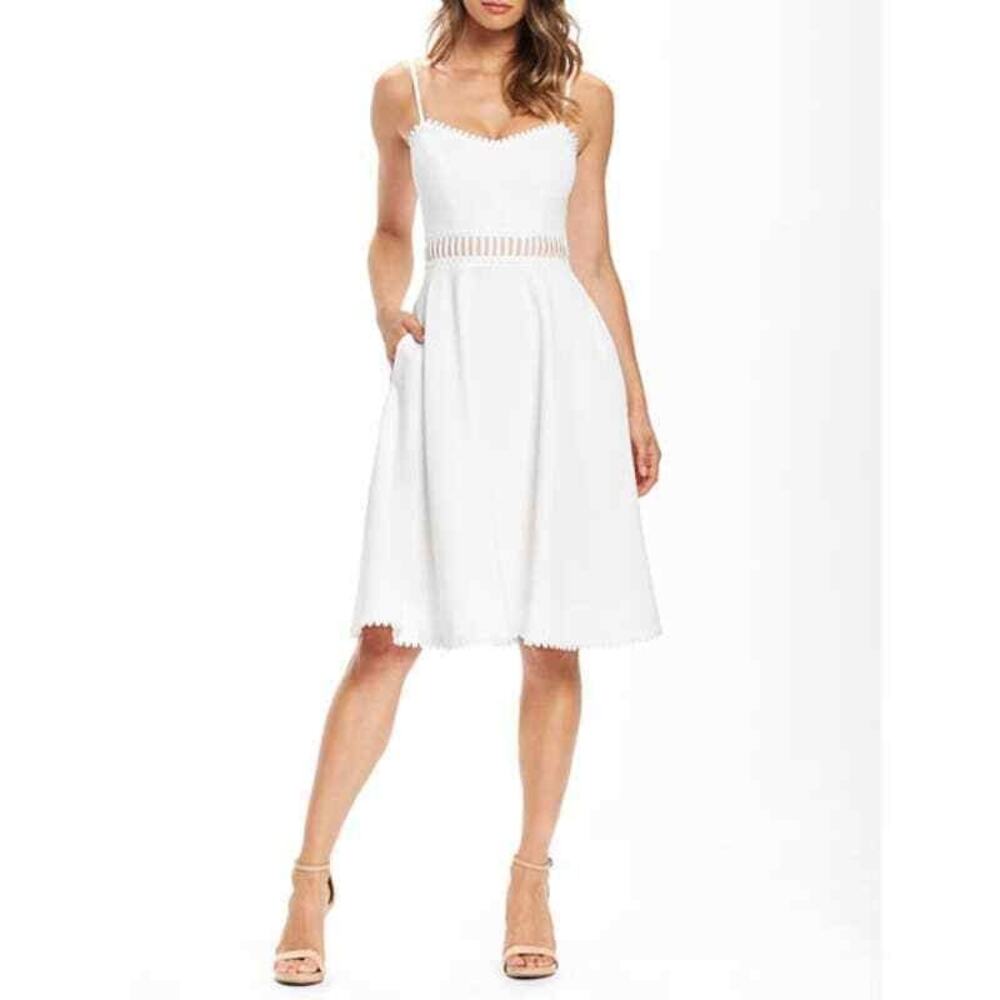 NWT Dress the Population Harlow White Sleeveless Lace Trim Dress Size Small